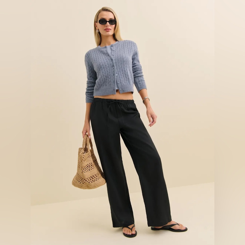 Reformation Olina Black Linen Drawstring Pants | size small